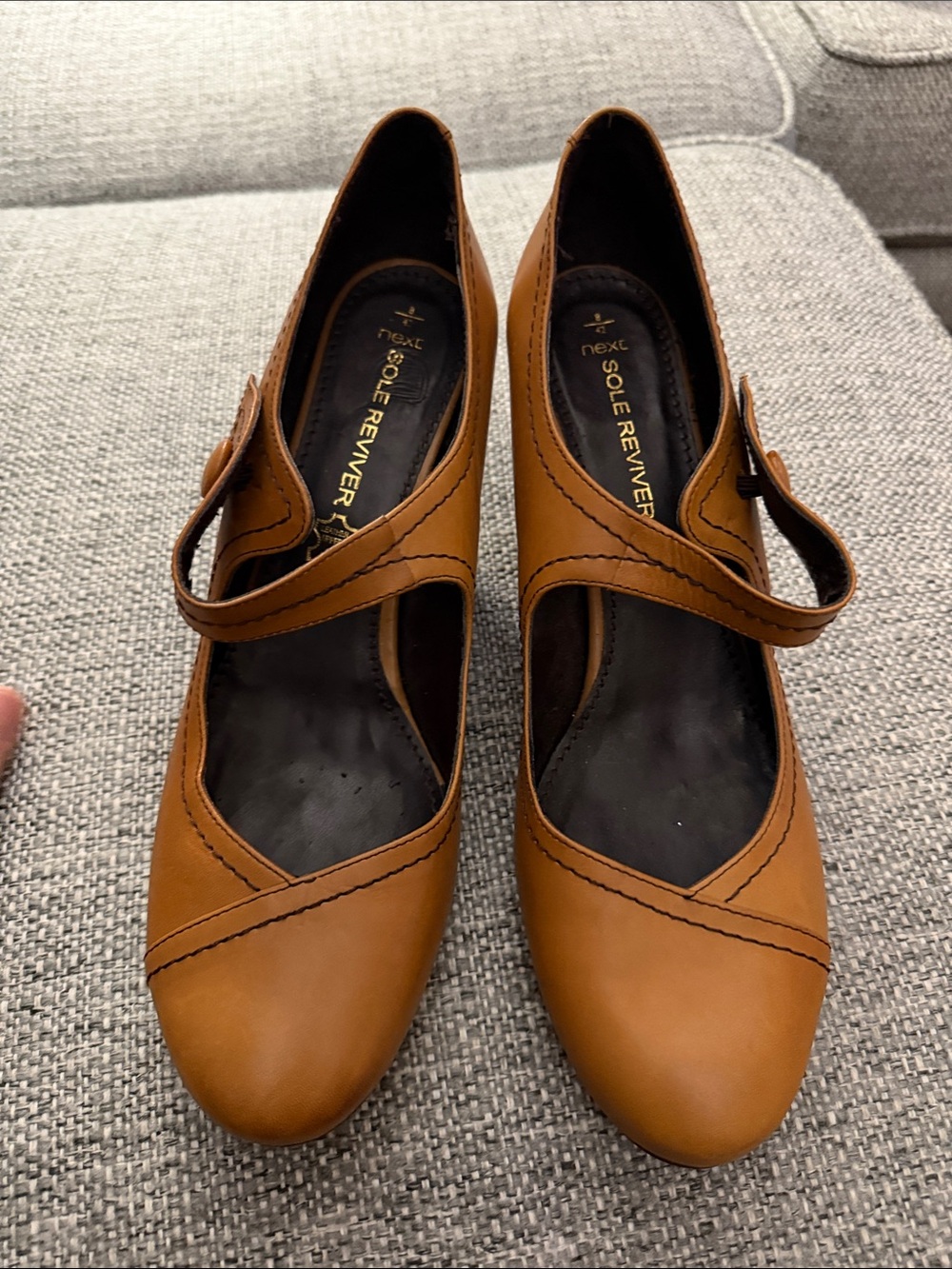 NEW Next Sole Reviver Vintage Tan Leather Mary Jane Pumps UK 8/42 US 10-10.5